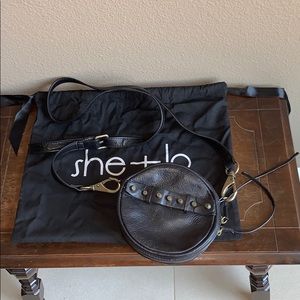 she+lo Black Leather Crossbody Mini Purse